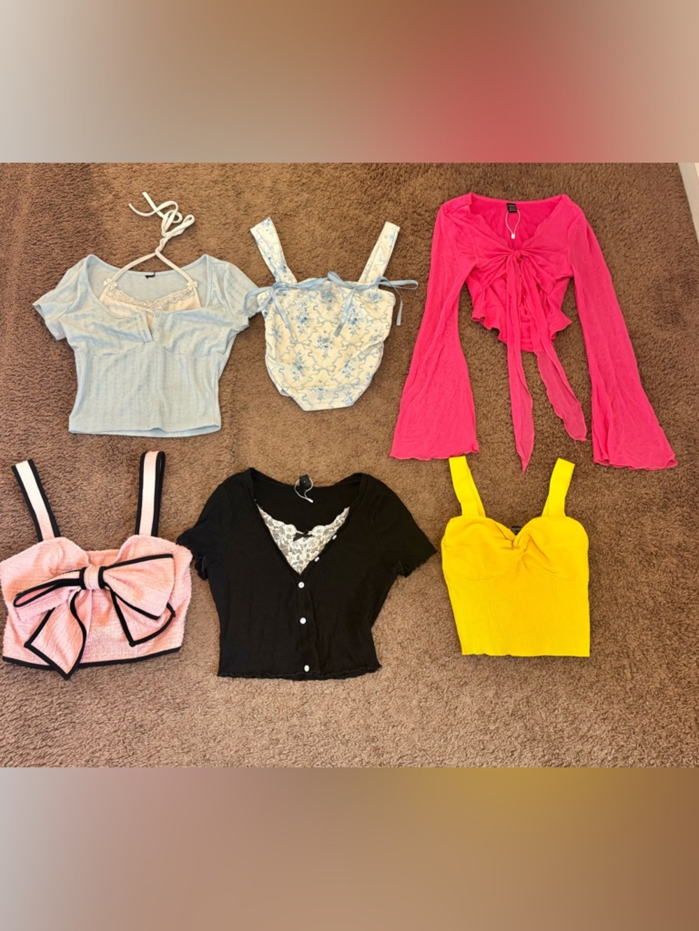 Lot Of 6 SHEIN Crop Tops Blouses Bow Summer Spring Size 2 4 S